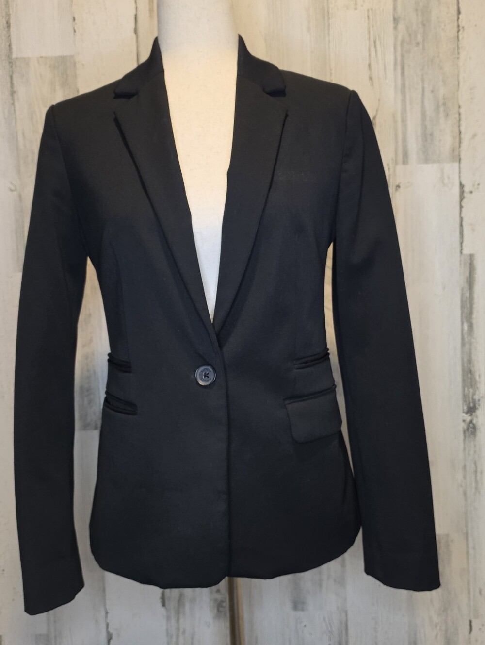 Express Black One Button Blazer Womens Size 6 Fitted Career Office Stretch
